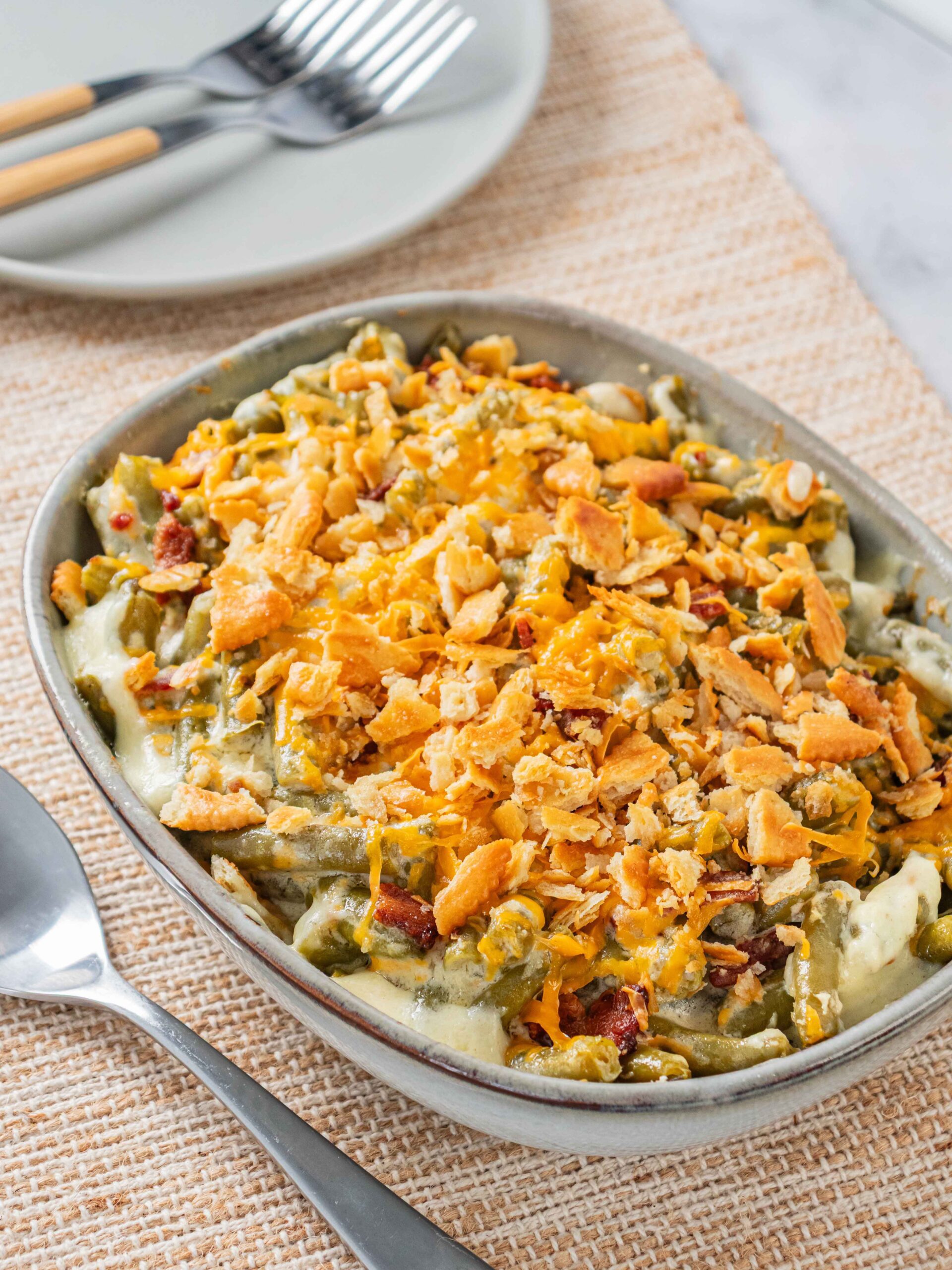 Bacon and Butter Crackers Green Bean Casserole
