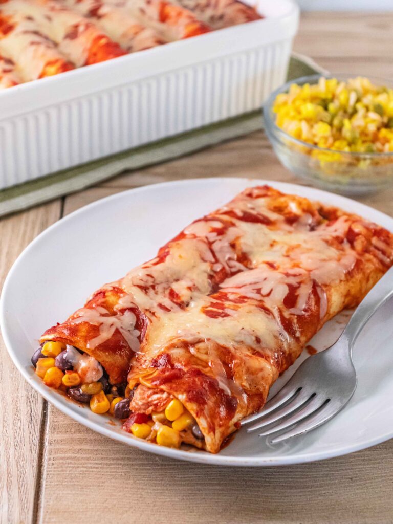 Chicken and Corn Enchiladas with Spanish Rice