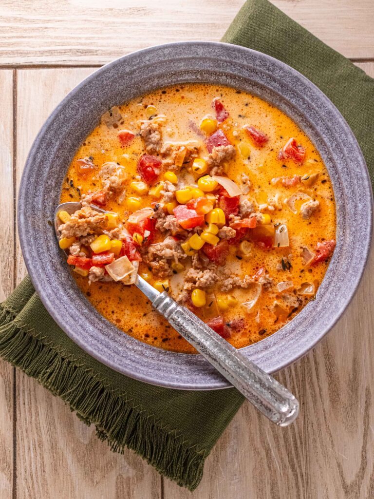 Creamy Corn and Chorizo Soup