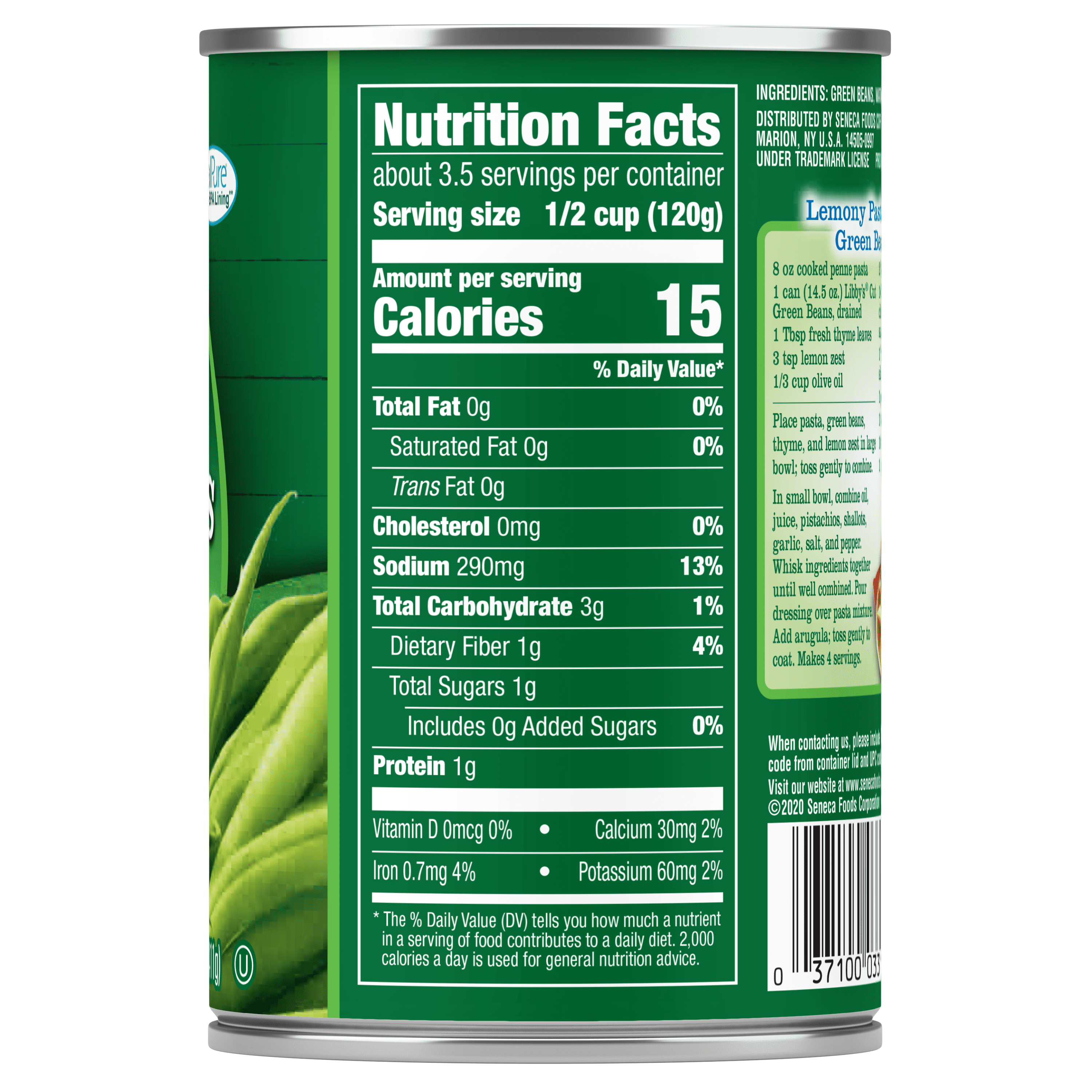 Libby's Canned Green Beans, Libby's Cut Green Beans Nutrition Facts panel, NFP, nutritional content