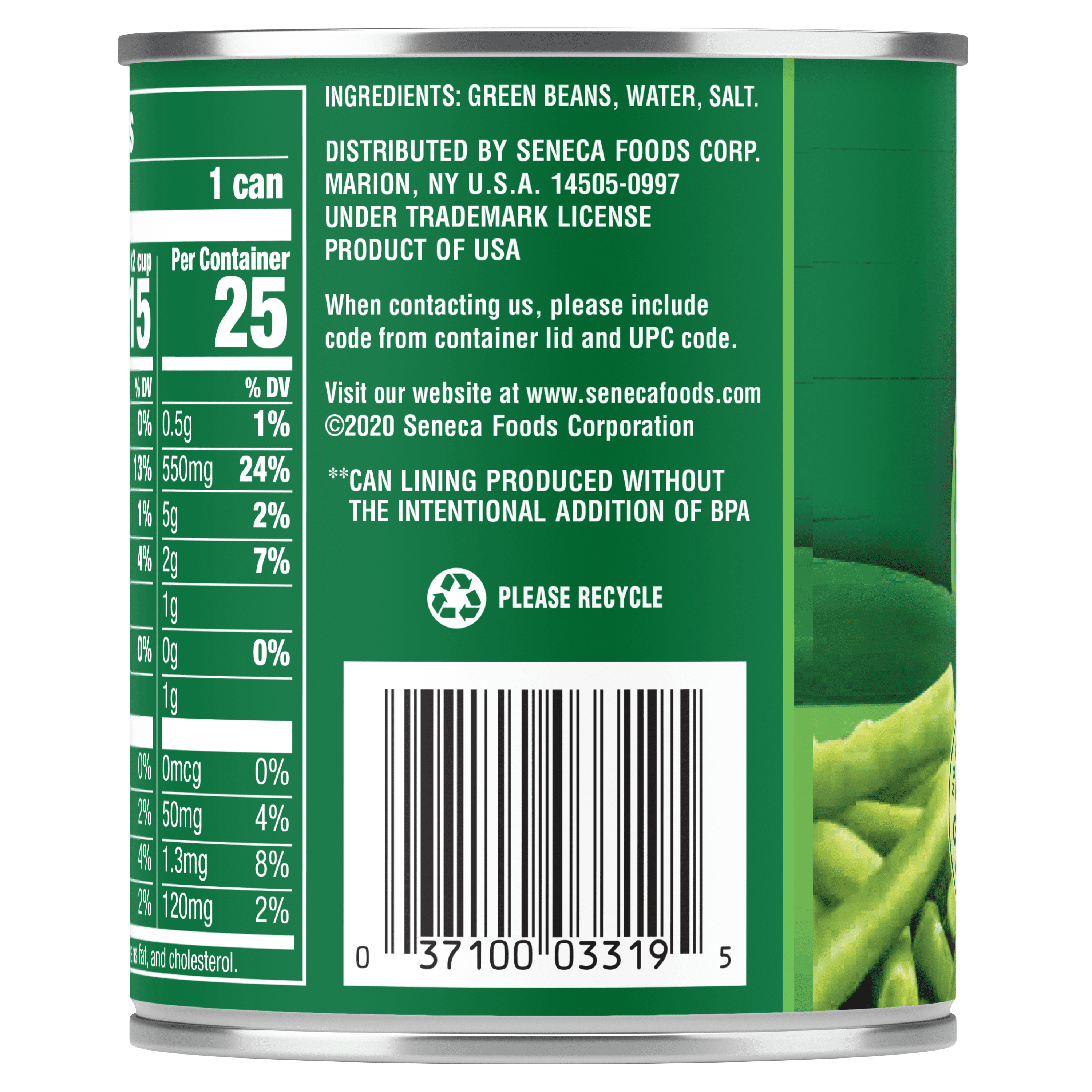 Canned Green Beans Ingredient statement and Recipe, Libby's Cut Green Beans