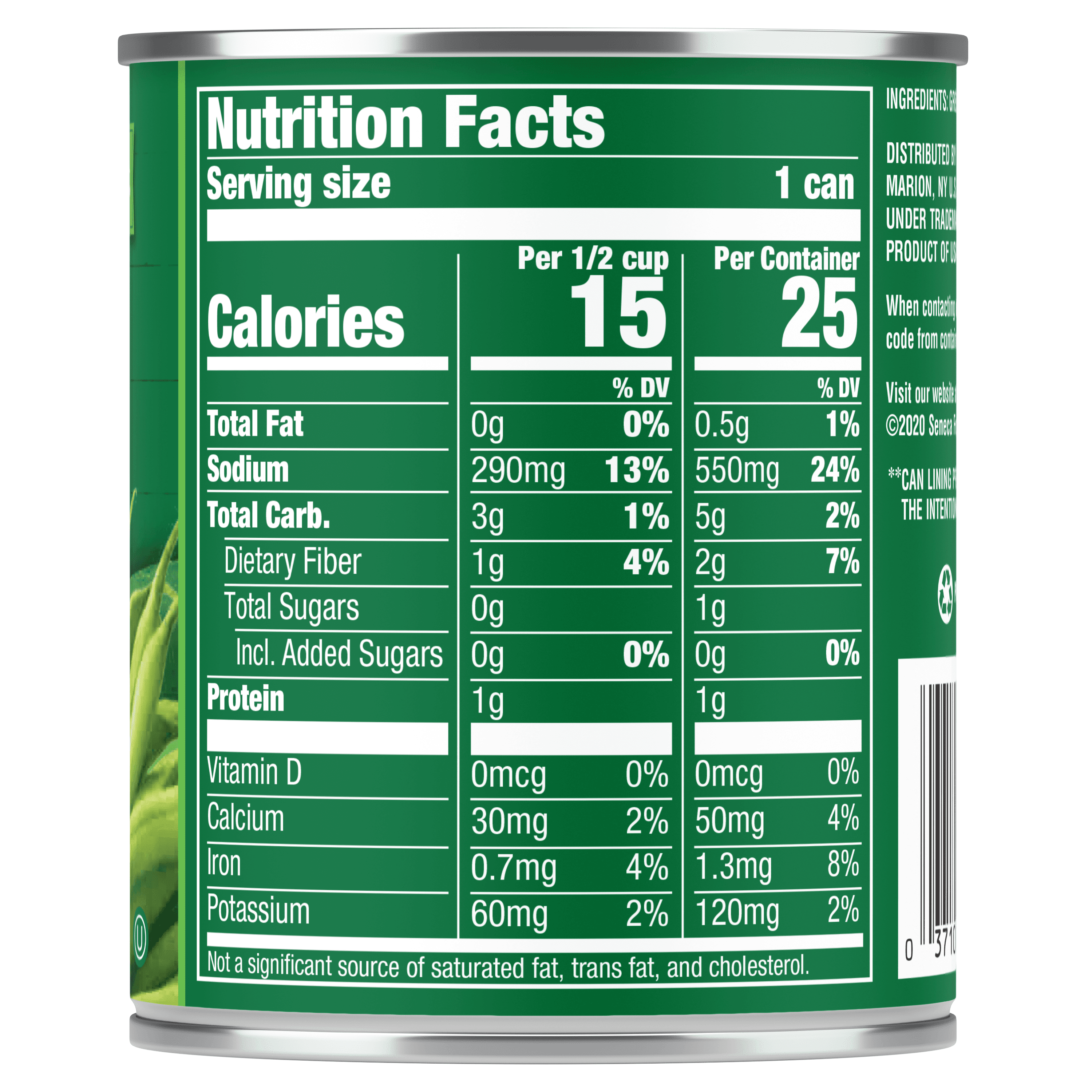 Libby's Canned Green Beans, Libby's Cut Green Beans Nutrition Facts panel, NFP, nutritional content