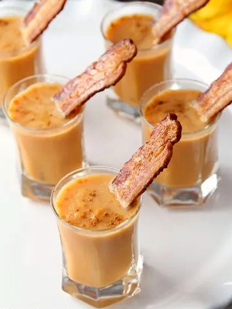 Cinnamon Carrot Soup Shooters with Maple Glazed Bacon