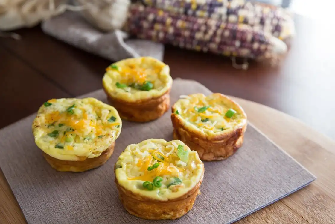 Mini Cheese Quiches with Corn & Chives