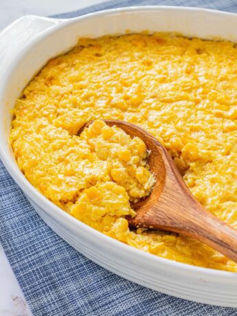 baked Parmesan cream corn recipe made with canned sweet corn and canned cream style corn