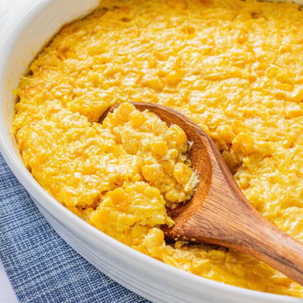 baked Parmesan cream corn recipe made with canned sweet corn and canned cream style corn