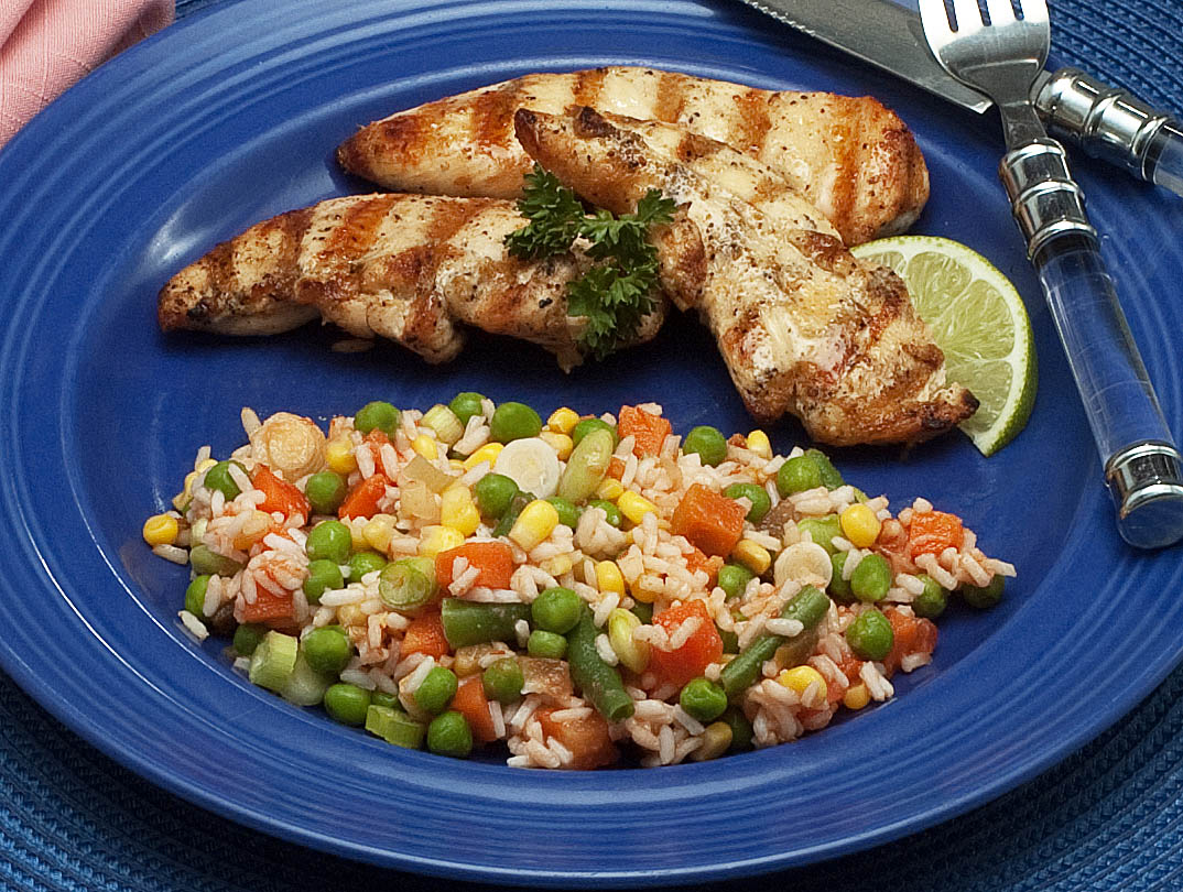 Lime and Cumin Chicken Tenders and Fiesta Rice