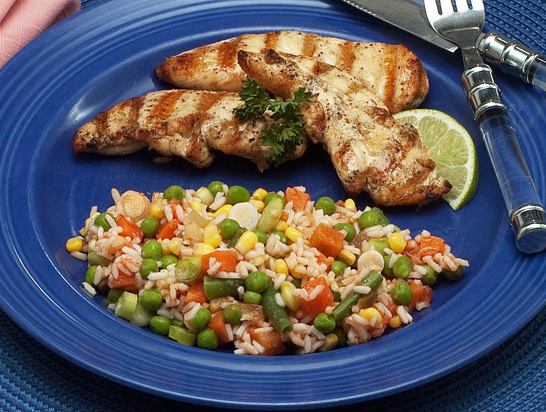 Lime and Cumin Chicken Tenders with Fiesta Rice 