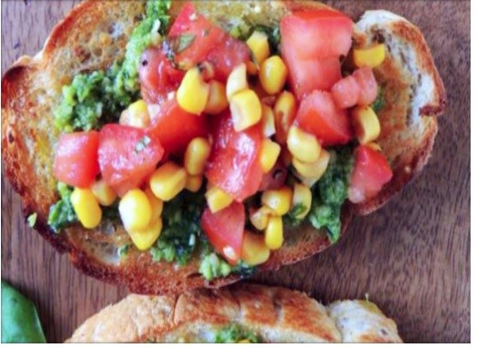 Sweet Corn and Tomato Pesto Bruschetta