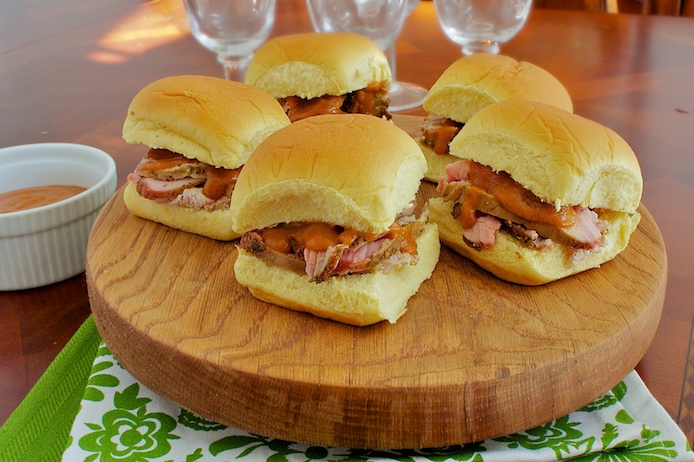 Sweet and Spicy Peachy BBQ Pork Sliders