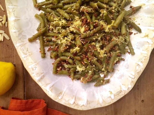 Brown Butter Green Beans with Garlic Almond Bread Crumbs