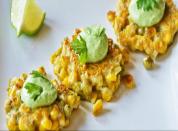 corn-and-pea-fritters-with-cilantro-lime-dipping-sauce
