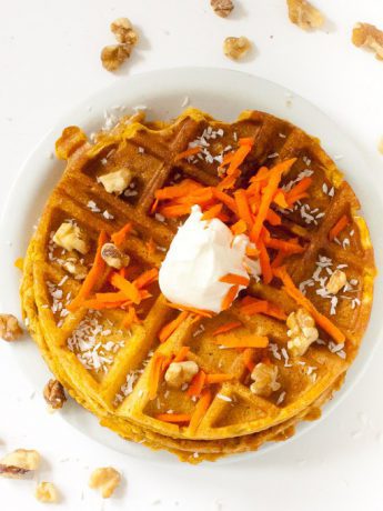 Easy Carrot Cake Waffles with Whipped Cream Cheese Topping