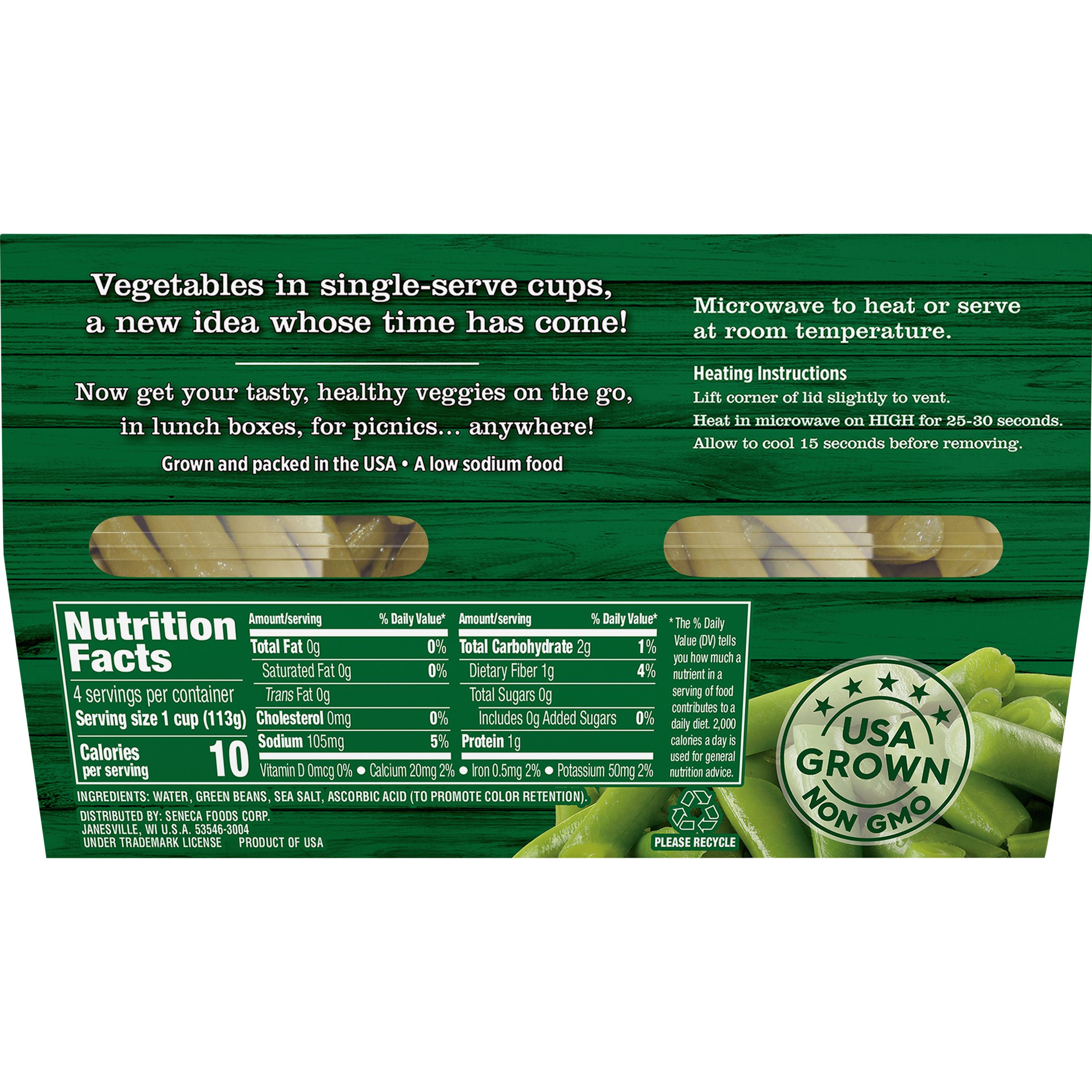 Cut Green Beans, 4 oz. Cups, 4-Pack