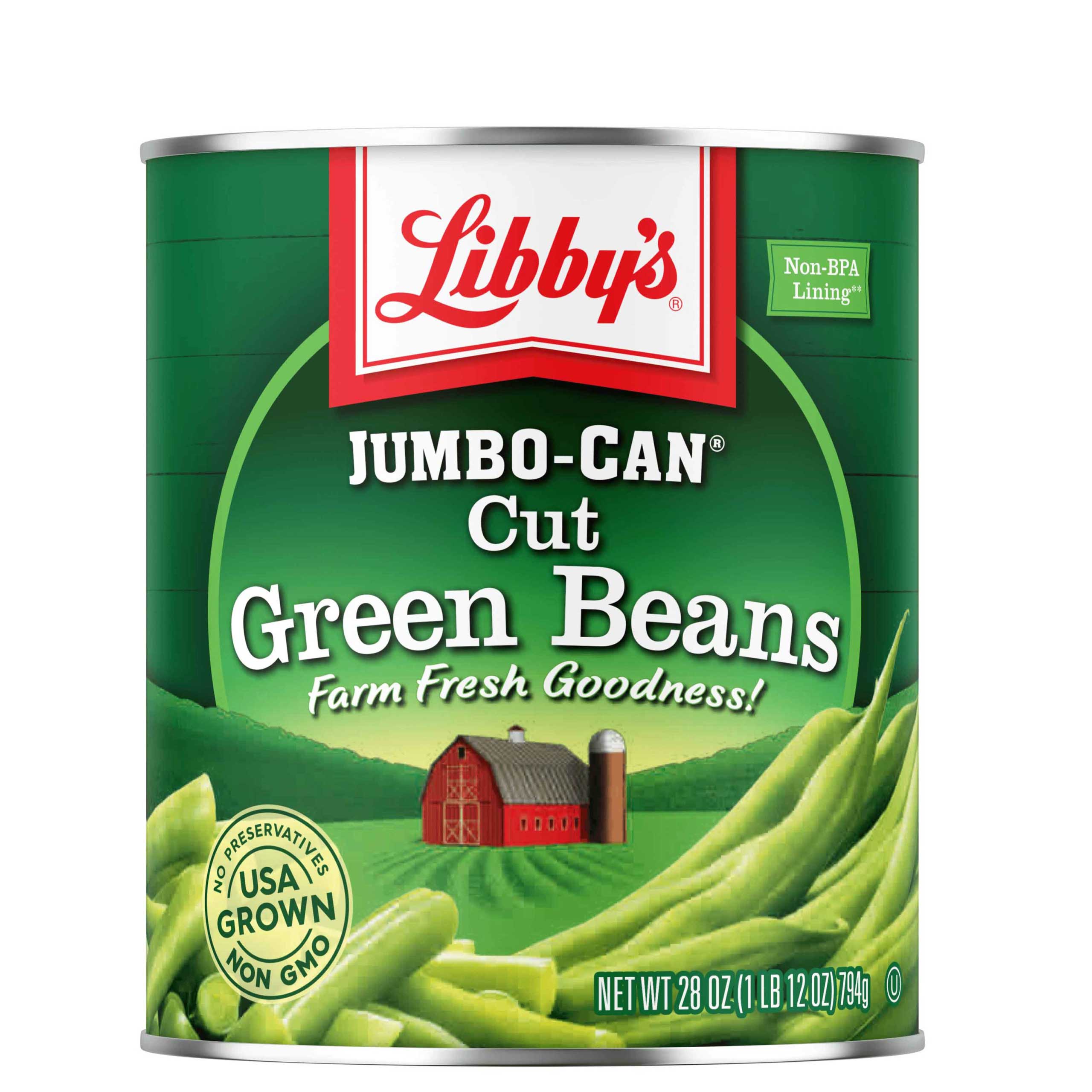 Libby's Cut Green Beans 28 oz. Jumbo-Can Naturally Delicious, Mild   Subtly Sweet Crisp-Tender Bite No Preservatives Grown  Made in  Canned Green Beans