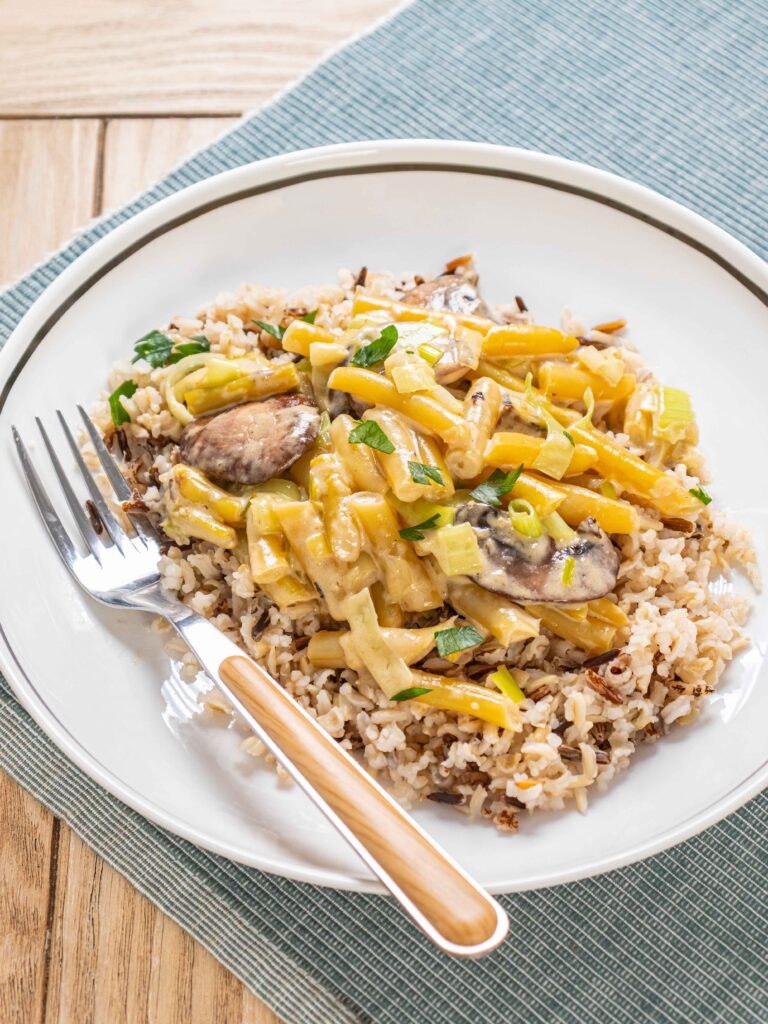 Parmesan Wax Beans & Mushrooms Over Wild Rice