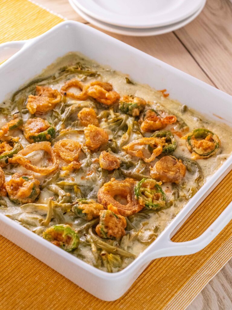 Crispy Shallot + Jalapeno Green Bean Casserole