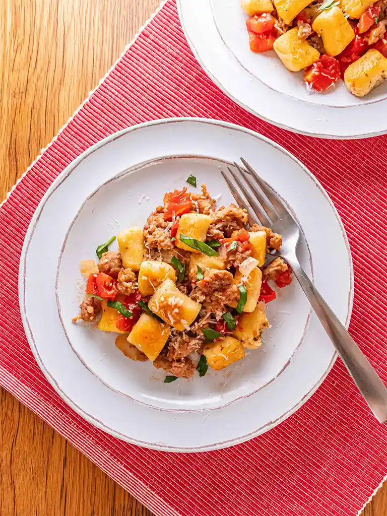 
 Cheesy Potato Sausage Gnocchi 