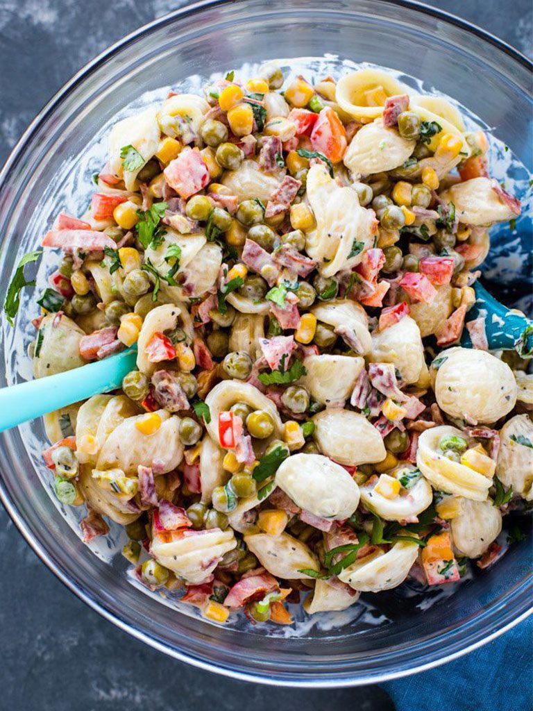 Creamy Corn & Pea Pasta Salad