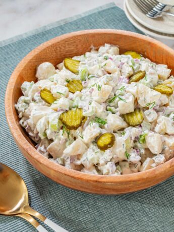 recipe for dill pickle potato salad made quickly using canned white potatoes
